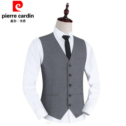 Pierre cardin suit vest men's spring and autumn new business casual single vest men's vest horse clip trendy large size gray five-bar pocket model XL