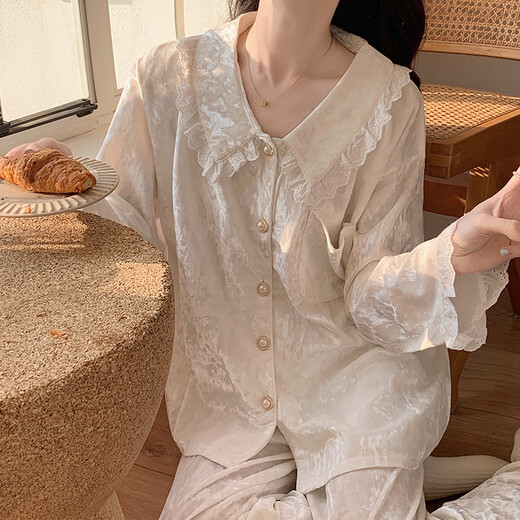 浪莎金丝绒睡衣女秋季女款2025新款长袖长裤甜美公主风花边春夏款夏季 SMSD-9925 M (建议80-100斤)