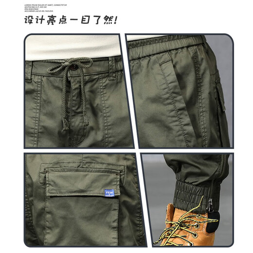 Jeep-Arbeitshose für Männer im Frühjahr und Herbst neue Freizeithosen für Männer losen Kleidung-resistenten trendigen Trends mittleren Alters und Füße von Jugendlichen 679 Khaki#regulärer Stil 32 (Empfohlen 130-145 Jin [Jin gleich 0,5 kg]))