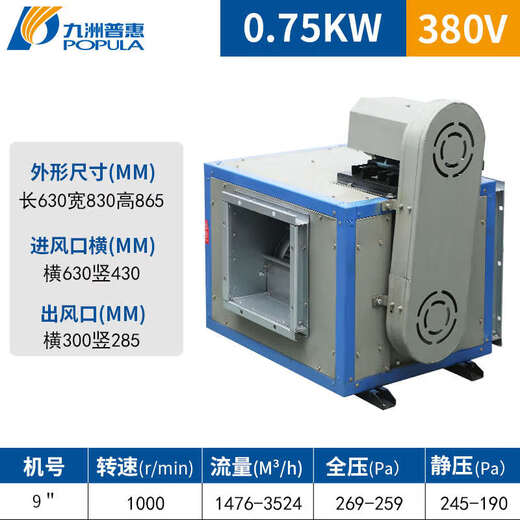 Jiuzhou Puhui Jiuzhou Puhui DT low noise cabinet centrifugal fan commercial kitchen exhaust wind cabinet box type exhaust fan 380V 9 ​​inch 0.75kW 1000 rpm air volume 3524