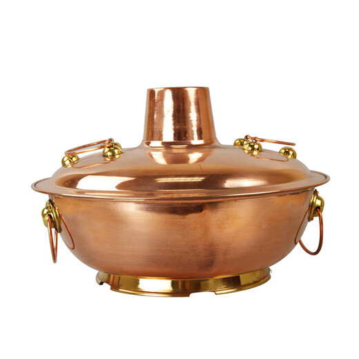 Special copper hot pot for cassette stove, pure copper mutton shabu pot, gas-fired copper side stove hot pot, one-piece thickened outdoor home 32CM mandarin duck style (8-10 people)