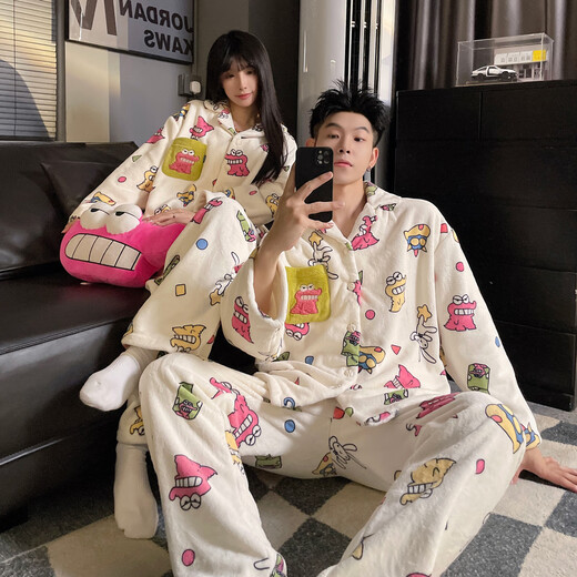 Yu Zhaolin couple's pajamas autumn and winter coral velvet thickened plus velvet cartoon sweet French flannel men's and women's home clothes winter