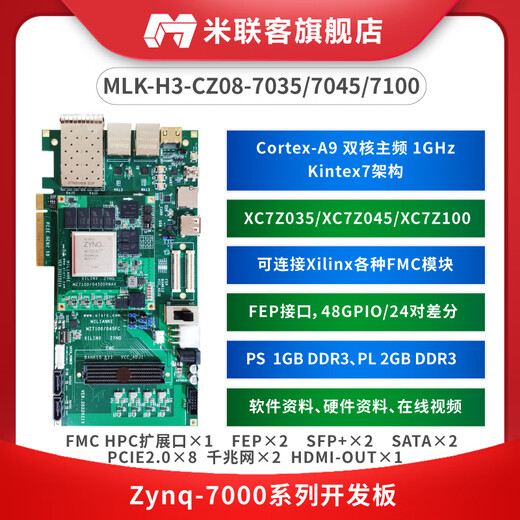 米联客MLK-H3 XILINX FPGA开发板Zynq 7035/7045/7100 FMC HP 数据7-套餐B/C+FMC-USB3.0