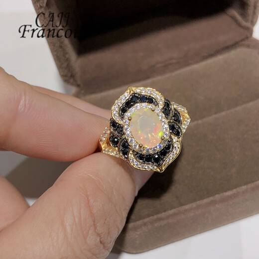 CAJJ Francois 0.70 carat Opal ring for women, natural colored gems, jewelry gems, 925 silver inlaid, No. 13