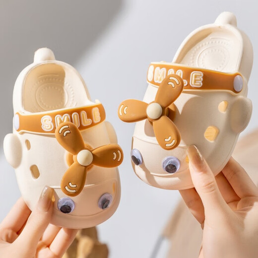 Xier Children's slippers Hole shoes Summer soft-bottomed men and girls live home baby sandals, babe heads, anti-slip beach cave shoes slippers [beige 30-31]