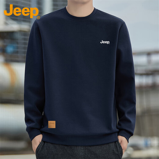 Jeep (JEEP) sweatshirt men's autumn and winter loose long-sleeved T-shirt men's round neck bottoming shirt clothes men's dark blue XL