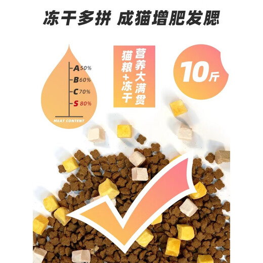 Suiguomei Suiguomei Freeze-dried Cat Food 5kg 10Jin Jin is equal to 0.5kg Special cat food for adult cats to gain weight and gills puppet British Shorthair American Shorthair Special for adult cats Freeze-dried 5 pieces 10Jin Jin is equal to 0.5kg