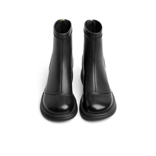 Belle Genuine Leather Fashion Boots 2025 Winter New Elastic Short Boots Slim Boots B1538DD5 Sweet Cool Black 37