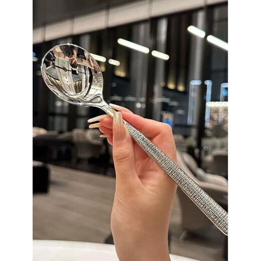 Xinmujie Internet celebrity 410 stainless steel spoon Japanese hammered spoon Western food ins high-end home main meal eating spoon Ice pattern stainless steel Western food spoon thick and full 1 piece