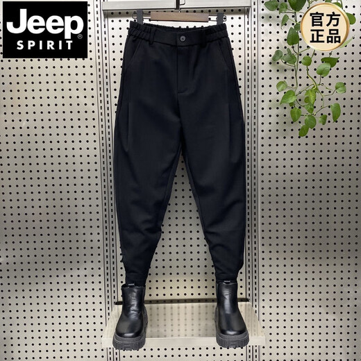 JEEP SPIRIT autumn and winter new trousers men's thin velvet thickened trousers with Martin boots harem pants Velcro casual pants black plus velvet 34 165-175Jin Jin is equal to 0.5 kg