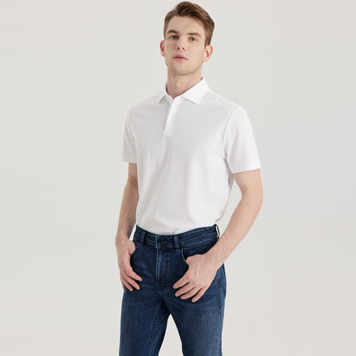 Season 5 SMART FIVE heavy double bead floor short-sleeved POLO shirt men's ice silk pure white light luxury business shirt collar daily commuting T white D757 L (weight recommended 66-75kg)
