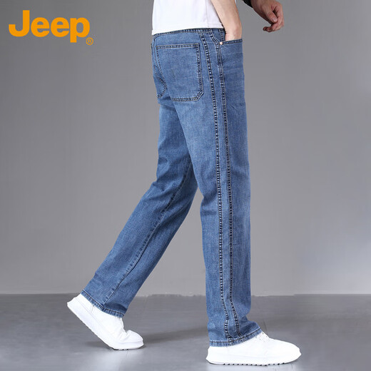 JEEP jeans men's autumn and winter straight loose business casual pants men's elastic men's pants blue 32