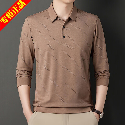 
Lilang men's T-shirt long-sleeved autumn thin style middle-aged and elderly people ice silk dad summer polo shirt gray HH826 165 M
