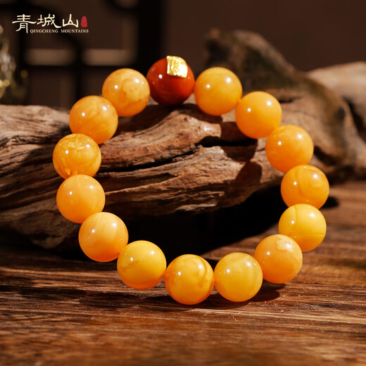 Qingchengshan Presbyopia Wax Bracelet 18k Gold Nanhong Lucky Bracelet Chicken Oil Yellow Transfer Beeswax Jewelry Birthday Gift for Men and Women 18k Gold 14mm Flower Wax Bracelet + Expired