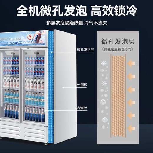 荣事达展示柜冷藏保鲜柜大容量饮料柜商用冰柜酒水直冷风直冷纯风冷超市玻璃门冰箱立式啤酒柜 双门728L-风直冷下机组【白色】