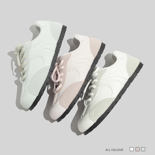 Beier Puff weiße Schuhe für Frauen im Herbst Neue 2024 Schuhe mit vielseitigem Nischen flach alleinige Deutsche Trainingschuhe B3519 Beige 35