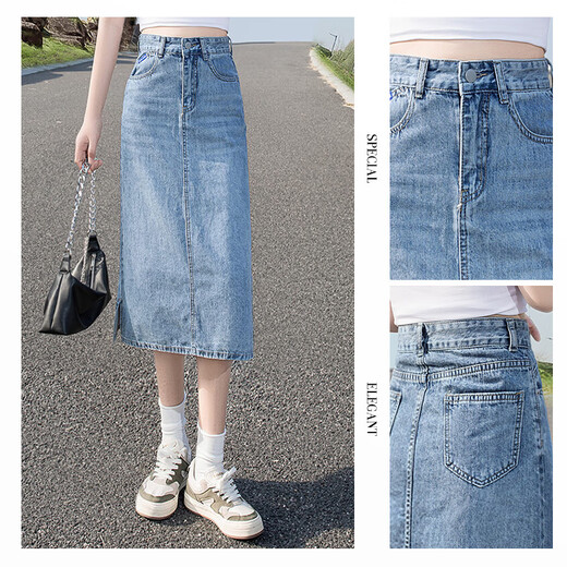 Cypress High Taillierer Rock 2025 Frühlings- und Sommer Neue mittelgroße wasimgeschlitzte Denimrock mit mittlerer Länge