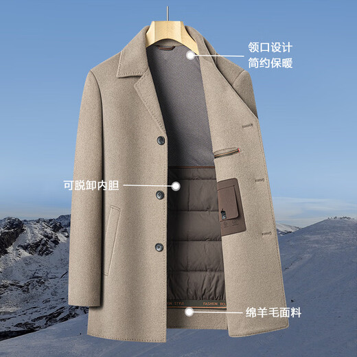 Prato Lee men's wool coat men's loose thickened double-sided wool coat men's autumn and winter business casual wool clothes men's clothing Khaki M (170)