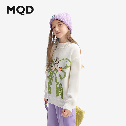Maqidun (MQD) Girls 'Sweater 2024 Herbst und Winter Neuer Halbschildkrötenpullover mittel- und großer Kinderpullover Bogen