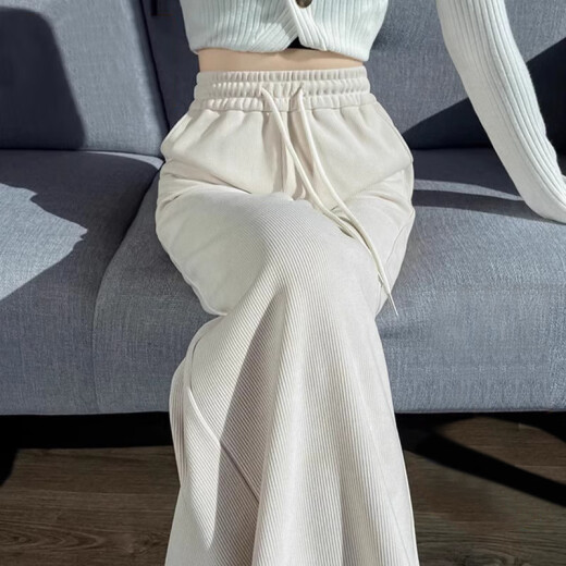 
Red Dragonfly narrow version wide-leg pants for women 2025 spring and autumn new casual trousers for women plus velvet spring sports straight pants 689# off-white nine-point - regular M