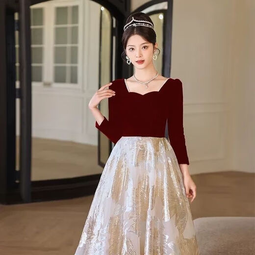 奕诗颜订婚衣服女平常可穿敬酒服新娘新款在逃公主法式主持年会红色结婚 3291 L