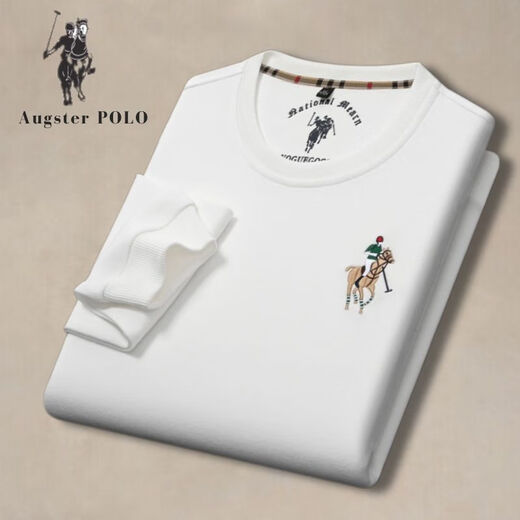 AGUGSTER Polo Auténtico Paul Autumn and Winter New Men's Loose Round Sweet Sweinshirt Polo Camiseta de caballo bordada Camiseta White 6628 L