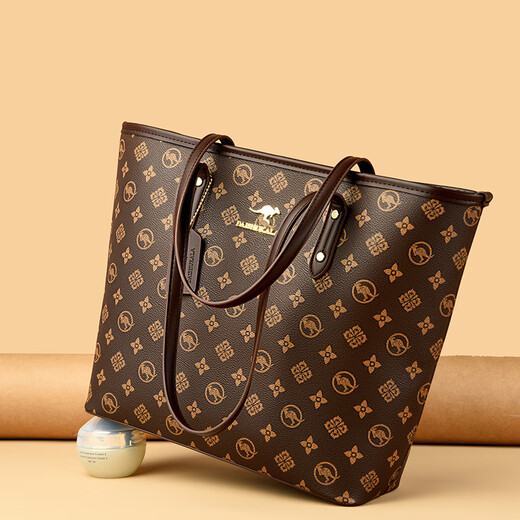 Kangaroo Kara gives mom a genuine leather shoulder bag for women on Mother's Day, tote bag, large capacity 2025 new European and American commuter handbag trendy brown (gift box + hand bag card holder) extra large bag length 31-thickness 12-height 29 cm