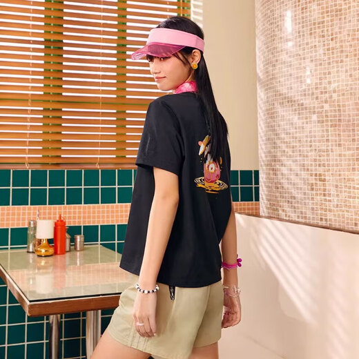 阿迪达斯 （adidas）NEO短袖女装夏季运动服时尚印花圆领衫休闲半袖上衣 IP3878黑色 S