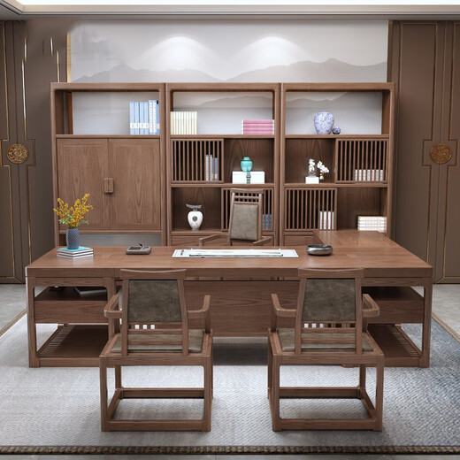 Qiheng (XIIBLC) new Chinese style solid wood boss desk simple modern executive desk desk and chair combination president office furniture single 1.8m desk