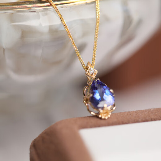 Nianfu 18k gold natural water drop tanzanite pendant diamond inlaid necklace retro design commuter + Chopin chain pendant