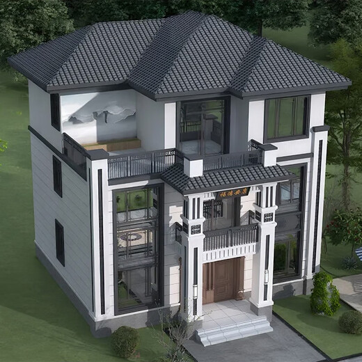 墅小宅C1278新款三层独栋别墅设计图纸农村3层新中式自建房房屋设计方案 成品图纸(全套)