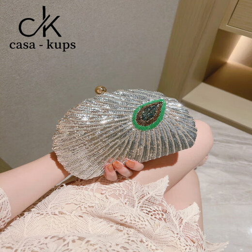 casa-kupsCK women's bag clutch beaded peacock bag women's retro dinner handbag tote bag banquet small bag high-end Chinese style women peacock blue