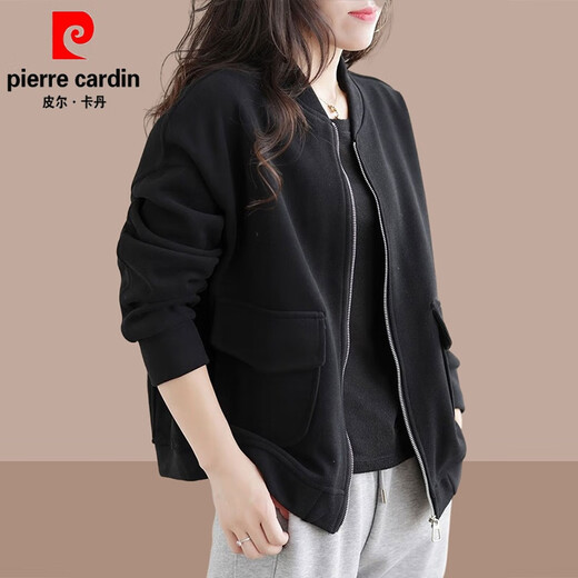Pierre cardin cardigan sweater jacket ladies 2025 spring and autumn new fashionable age-reducing versatile baseball uniform fashion jacket top dark gray XL recommended 115Jin [Jin equals 0.5 kg]-130Jin [Jin equals 0.5 kg]