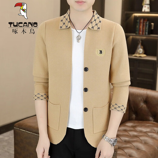Woodpecker (TUCANO) slim suit men's knitted suit European station spring and autumn high-end embroidered jacket Korean cardigan jacket Black C0062 (cardigan woolen) M