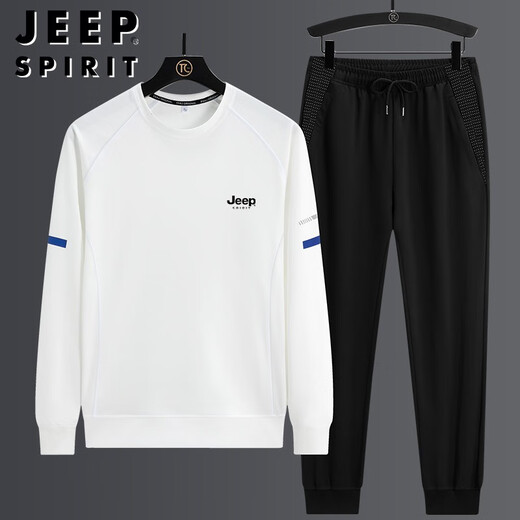 JEEP SPIRIT吉普卫衣男士套装长袖男春秋季休闲百搭时尚印花潮流潮牌大码宽松 H673黑白色（三件套） 4XL