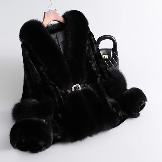 Yongli Hong Mink Coat Women's Mink Fur Coat Korean Style Fashionable Light Luxury Versatile Fox Fur Collar Mink Coat Black 2XL Yongli Hong Mink Coat Women's Mink Fur Coat Korean Style Fashionable Light Luxury Versatile Fox Fur Collar Mink Coat Black 2XL