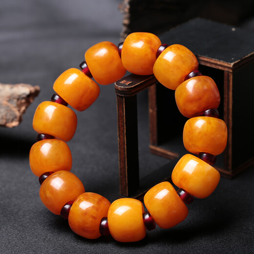 KOSK Men's Beeswax Bracelet Polish Chicken Fat Yellow Amber Bracelet Women's Bucket Beads Style 11 (Men's and Women's Buddhist Beads) Bead Size