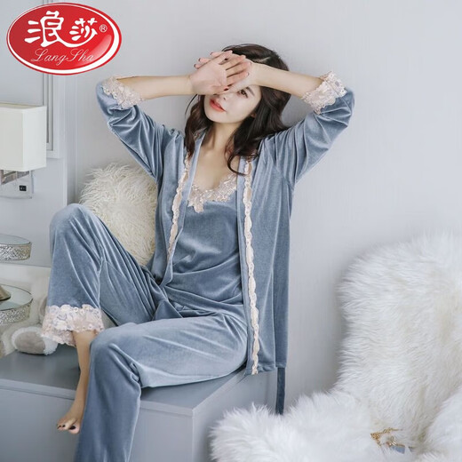 Langsha Pyjamas (Langsha) Frauen Herbst und Winter Gold Velvet Langarmed sexy Hosentender Großgröße kann an der Außenhäuser-Unterwäsche-Unterwäsche Neujahrs-Schlachtkleid 9221 Gold Samt Pyjamas Burgundy M (100jin [Jin gleich 0,5 kg] oder weniger) getragen werden)