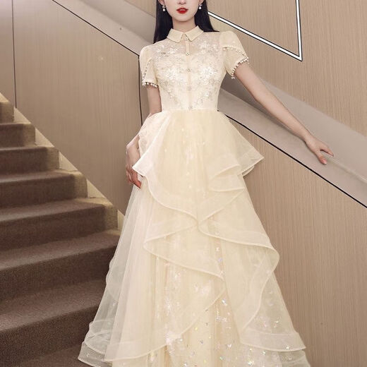 Hanyu high school student adult dress female 18 years old high-end dinner party niche art test performance high-end host dress 033 champagne M