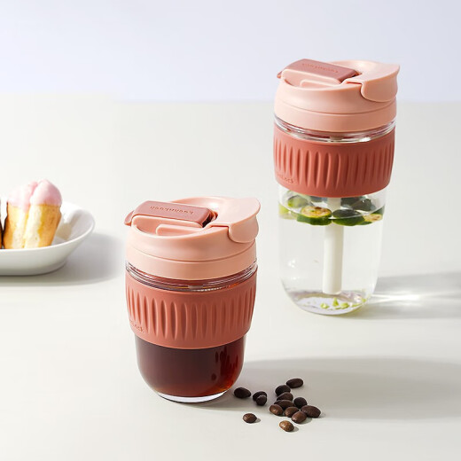 LOCK/LOCK coffee handheld glass cup for male and female students with portable straw and water cup 500ML pink LLG699DPIK