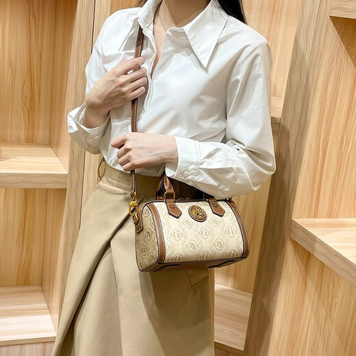 ESDS香港品牌包包女包小包斜挎包2025新款复古手提波士顿枕头包单肩包 米白色（专柜礼盒套装）