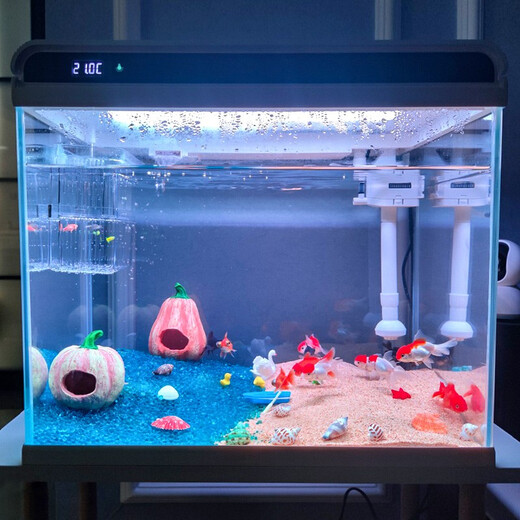 SUNSUN ultra-white glass small fish tank living room small desktop home aquarium ecological water-change-free goldfish tank HE380 high-end tank built-in cotton filter material (38*26*38cm)