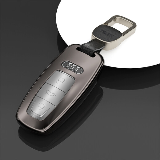 Digalen Metal All Inclusive Audi A6L Key Cover 2021 Neue A6L A3 A7 A8 Q8 Auto Key Hülle Schutzhülle Schnalle und Frauen Rosenraum Grau + echte Ledermode geflochten