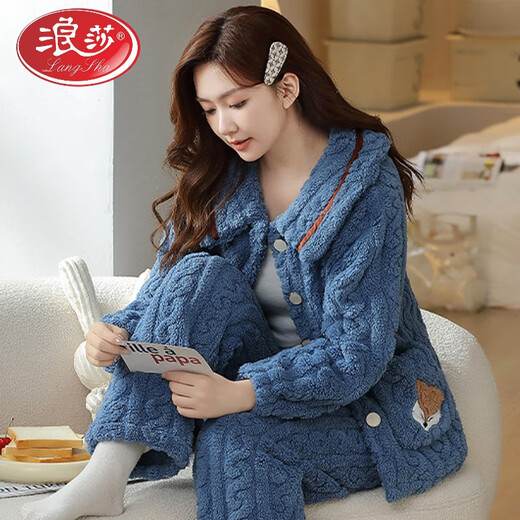 LangSha pajamas for women in autumn and winter coral velvet new style can be worn on the outside, thickened flannel, winter warm home clothing set B683 rabbit head - purple M [75-95Jin [Jin equals 0.5 kg]]