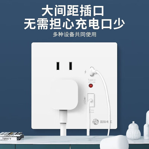 
International Electrician 86 USB socket panel with switch five-hole socket household mobile phone fast charging flash charging type-c concealed wall five-hole dual USB [white]