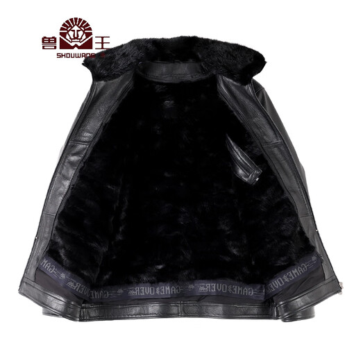 兽王（SHOUWANG）皮克服男2024秋冬新款山羊皮真皮皮衣可拆卸水貂内胆皮草外套 黑色 L 175/96A(50)