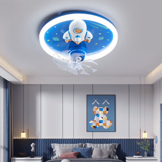 Menghu Kinderzimmer Fan Lichter Jungen und Mädchen Schlafzimmer Rocket Starry Himmel hoher heller Augenschutz intelligenter Fernbedienungssteuer-Deckenlampe 9194 Raketenfan-Wuji DIMP + TMALL ELF