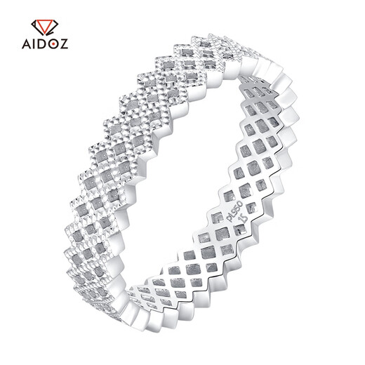Aido diamond pt950 platinum ring women's fashion platinum rhombus ring hollow ring versatile tail ring 10# 3.6-3.8g