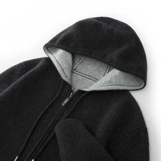 鄂尔多斯市产纯羊绒衫男士连帽卫衣加厚套头毛衣宽松百搭秋冬羊毛 产自鄂尔多斯市-浅灰色 M 110-130斤