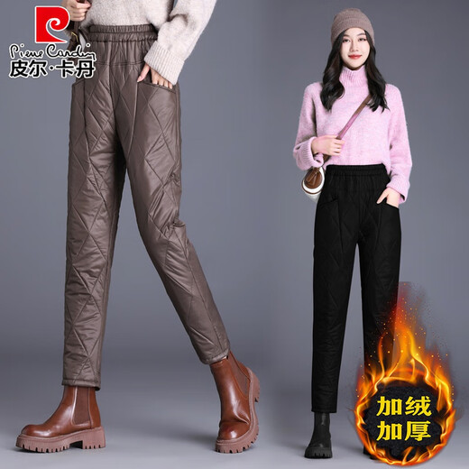 Pierre Cardin Down Pants Women's Outerwear 2025 Autumn and Winter New Pants - 40 Degree Coldproof Straight Cotton Pants Versatile Khaki M Recommended 90-105 Jin Jin equals 0.5 kg